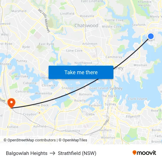 Balgowlah Heights to Strathfield (NSW) map