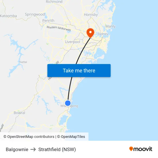 Balgownie to Strathfield (NSW) map