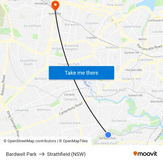 Bardwell Park to Strathfield (NSW) map