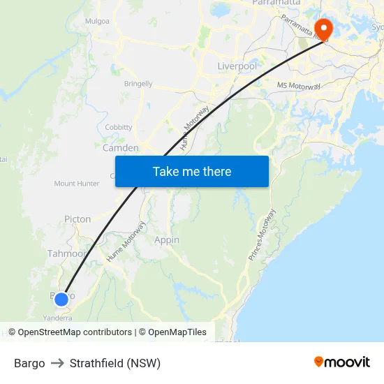 Bargo to Strathfield (NSW) map