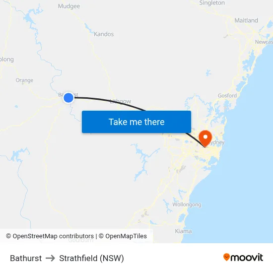 Bathurst to Strathfield (NSW) map