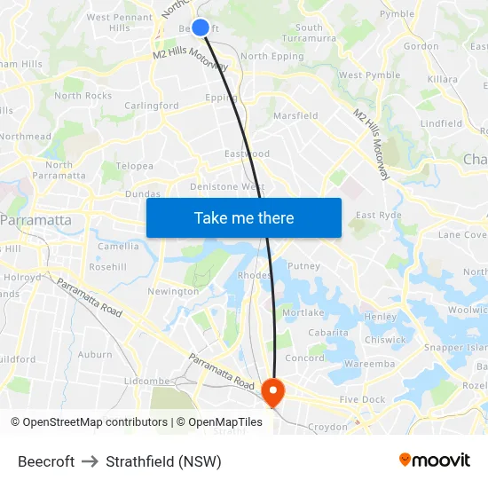 Beecroft to Strathfield (NSW) map