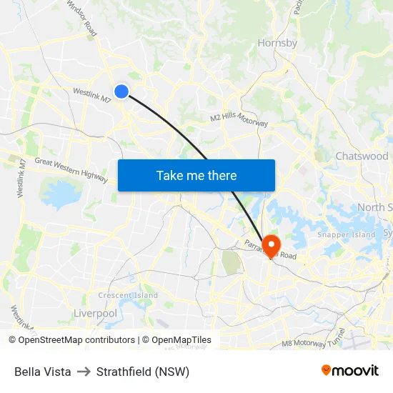 Bella Vista to Strathfield (NSW) map