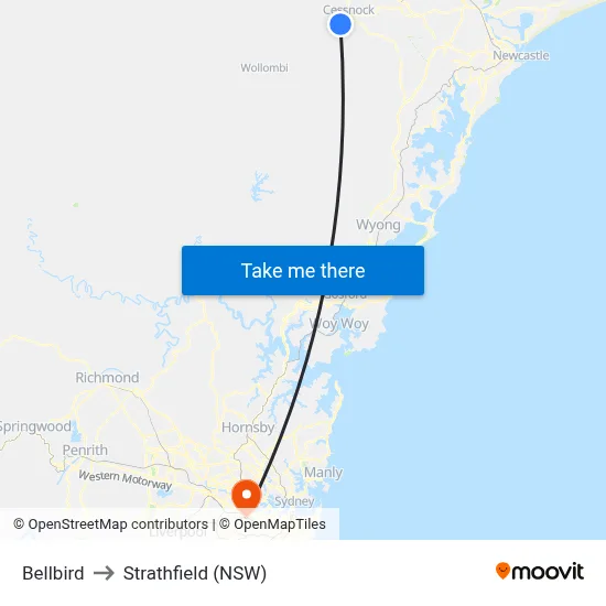 Bellbird to Strathfield (NSW) map