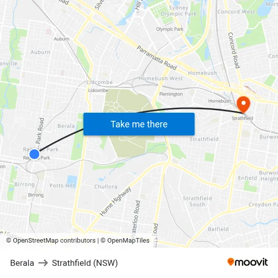 Berala to Strathfield (NSW) map