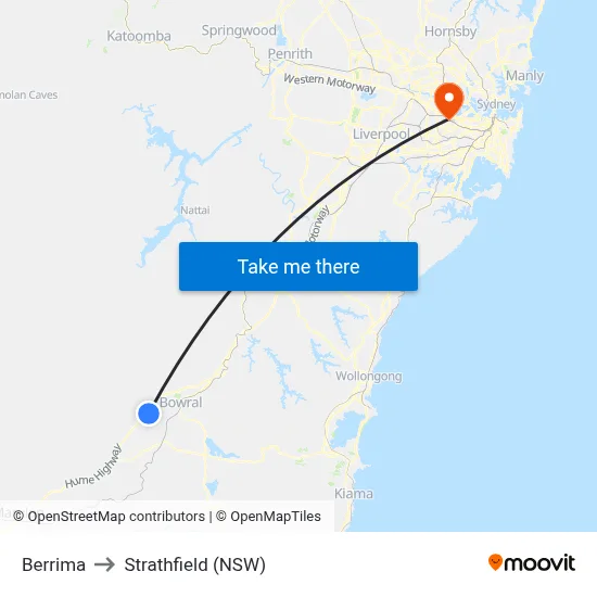 Berrima to Strathfield (NSW) map