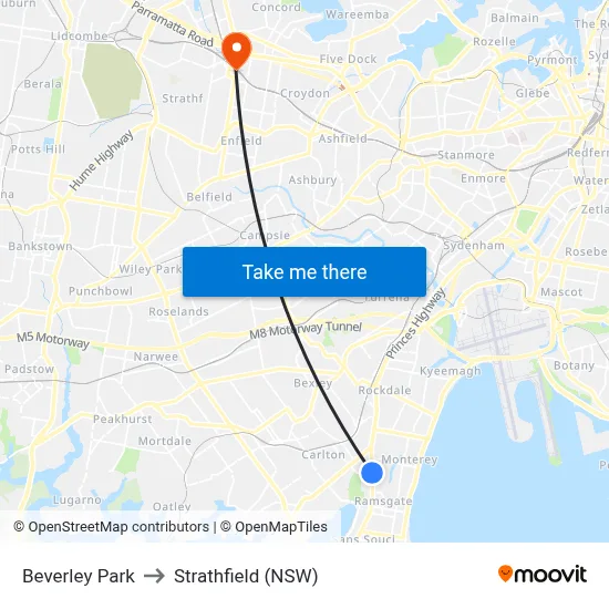 Beverley Park to Strathfield (NSW) map