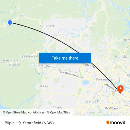 Bilpin to Strathfield (NSW) map