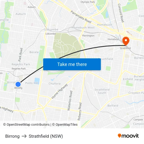 Birrong to Strathfield (NSW) map