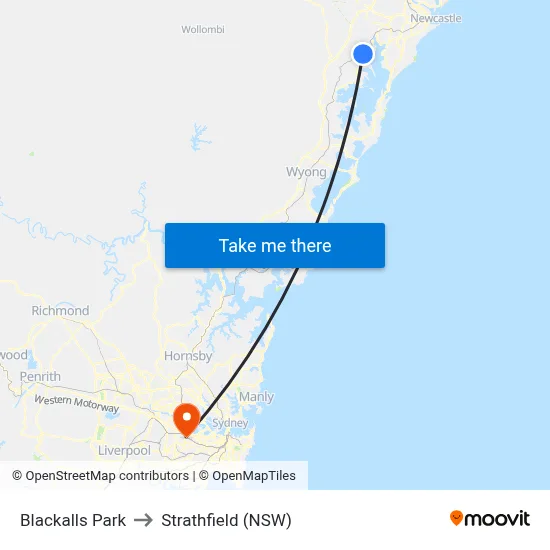 Blackalls Park to Strathfield (NSW) map