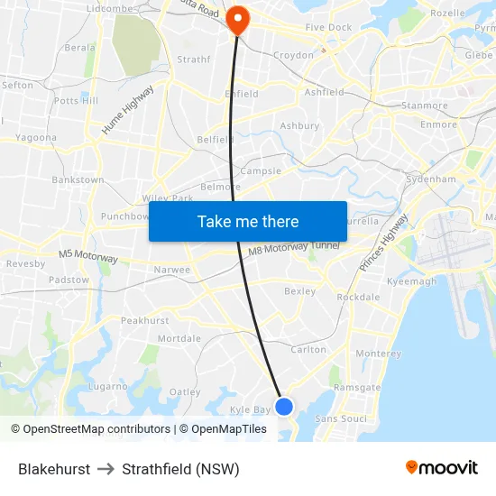 Blakehurst to Strathfield (NSW) map