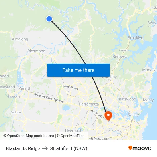 Blaxlands Ridge to Strathfield (NSW) map