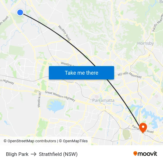 Bligh Park to Strathfield (NSW) map