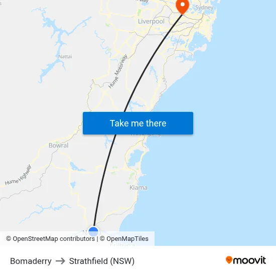Bomaderry to Strathfield (NSW) map