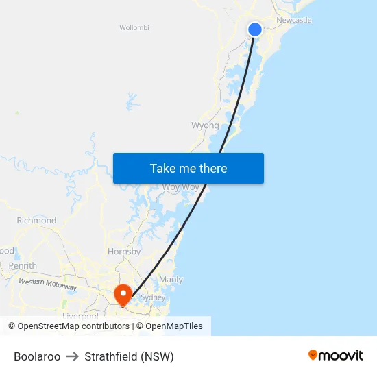 Boolaroo to Strathfield (NSW) map