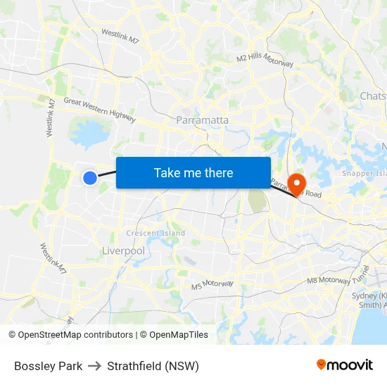 Bossley Park to Strathfield (NSW) map