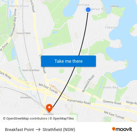 Breakfast Point to Strathfield (NSW) map