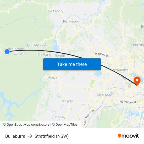 Bullaburra to Strathfield (NSW) map