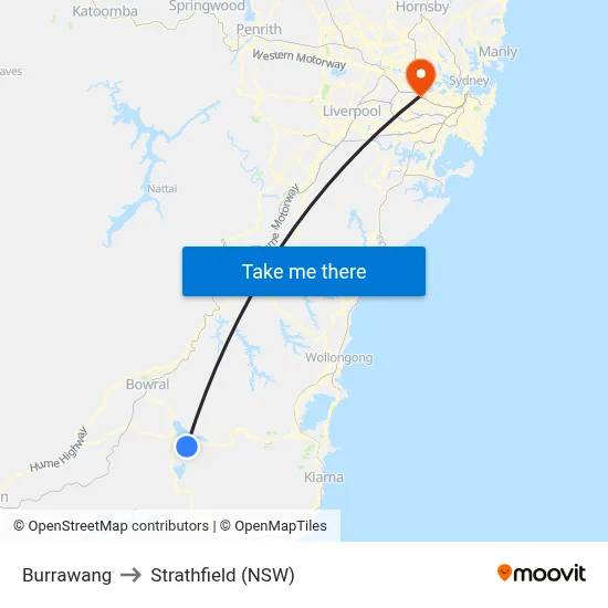 Burrawang to Strathfield (NSW) map