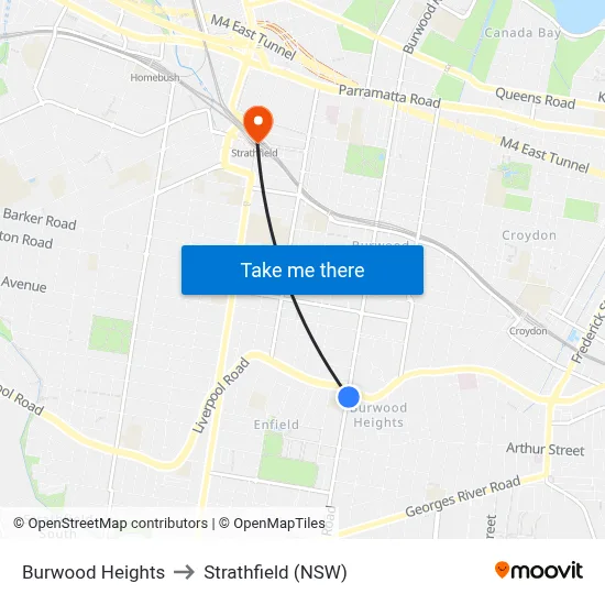 Burwood Heights to Strathfield (NSW) map