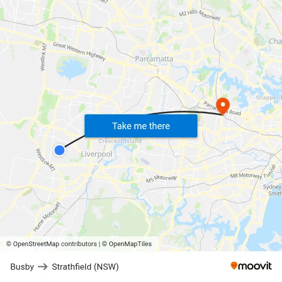Busby to Strathfield (NSW) map
