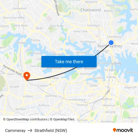 Cammeray to Strathfield (NSW) map