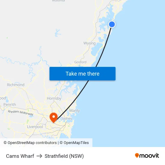 Cams Wharf to Strathfield (NSW) map