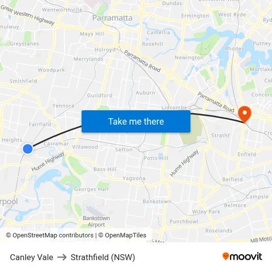 Canley Vale to Strathfield (NSW) map