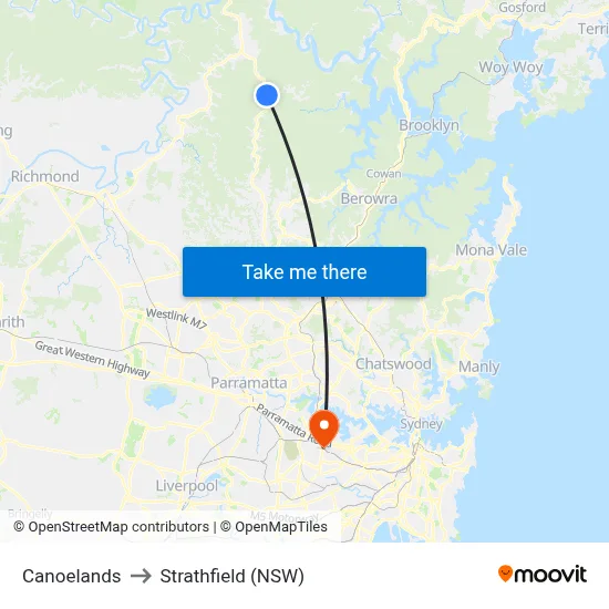 Canoelands to Strathfield (NSW) map