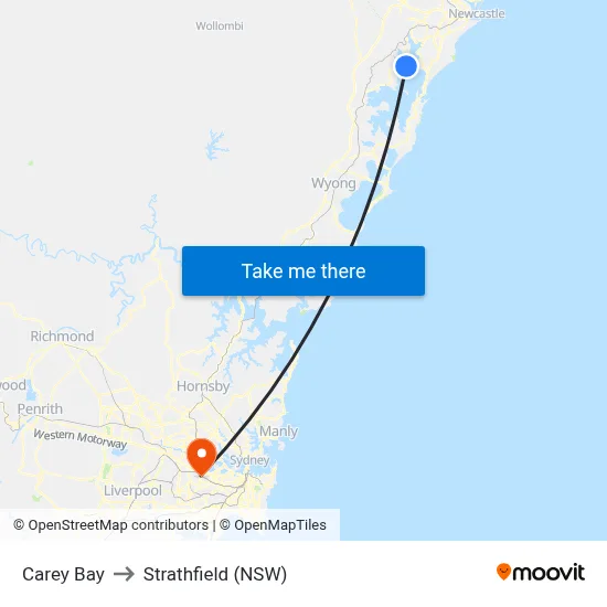 Carey Bay to Strathfield (NSW) map