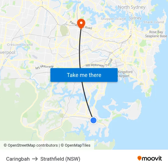 Caringbah to Strathfield (NSW) map
