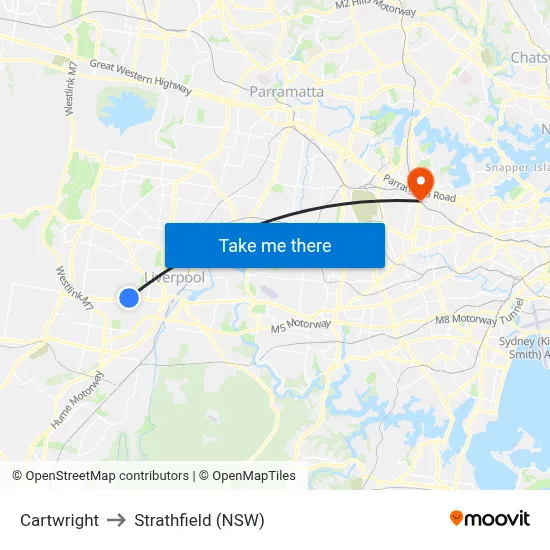 Cartwright to Strathfield (NSW) map