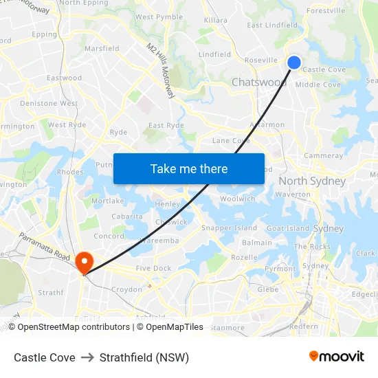 Castle Cove to Strathfield (NSW) map