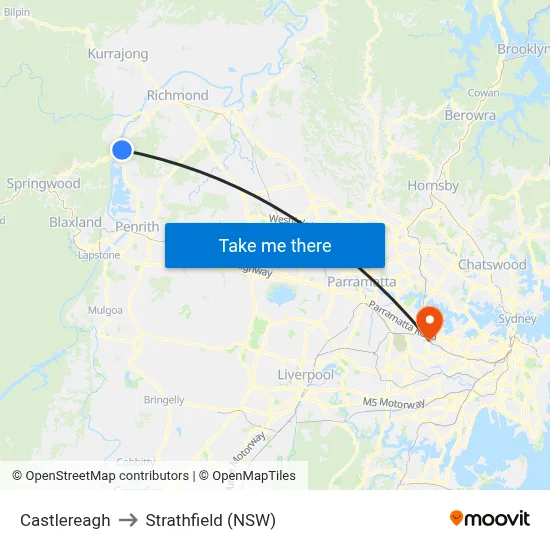 Castlereagh to Strathfield (NSW) map