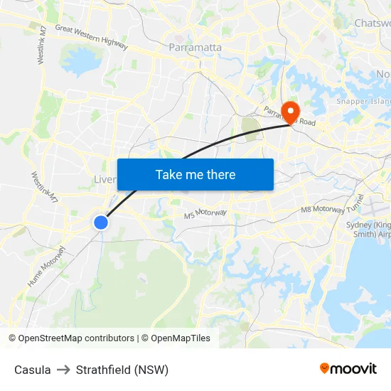Casula to Strathfield (NSW) map