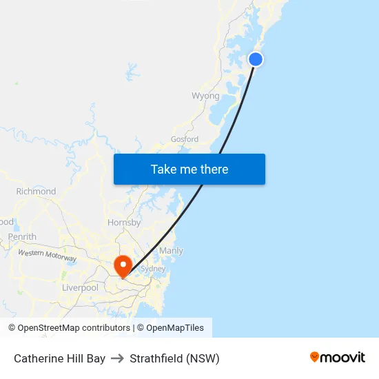 Catherine Hill Bay to Strathfield (NSW) map