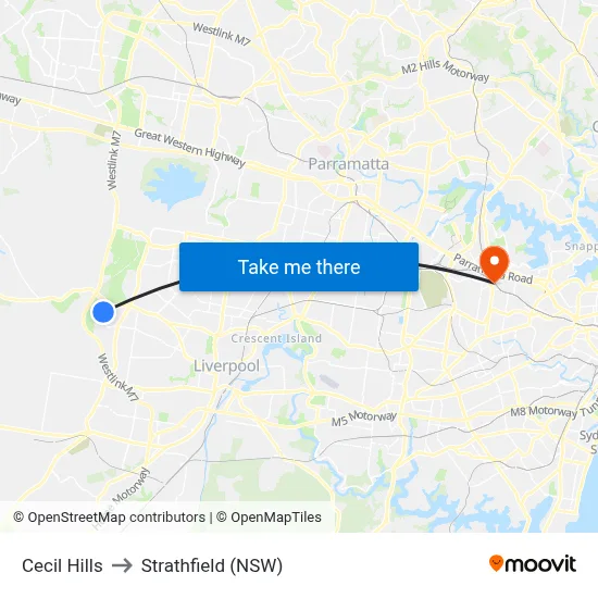 Cecil Hills to Strathfield (NSW) map