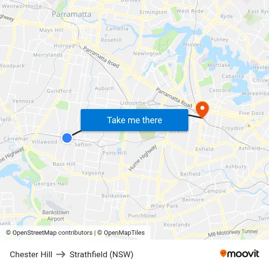Chester Hill to Strathfield (NSW) map
