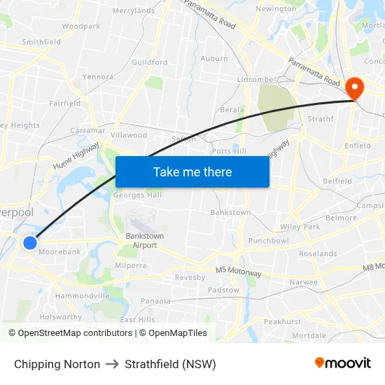 Chipping Norton to Strathfield (NSW) map