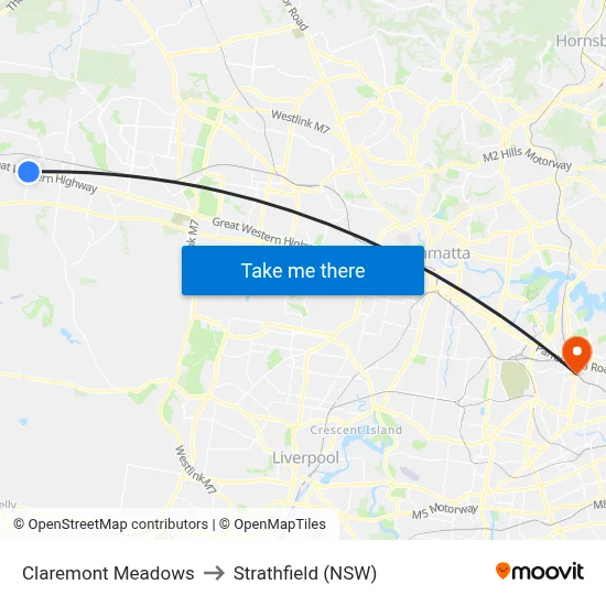 Claremont Meadows to Strathfield (NSW) map