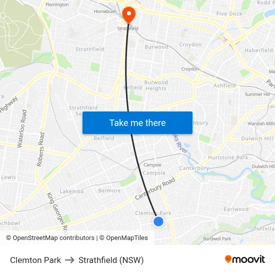 Clemton Park to Strathfield (NSW) map