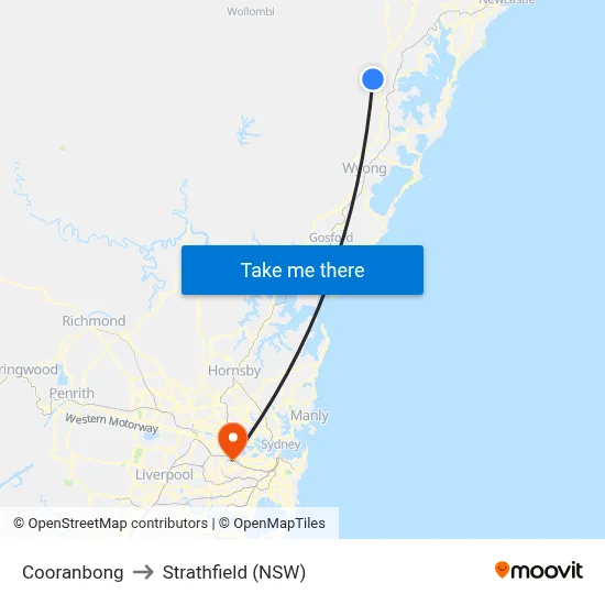 Cooranbong to Strathfield (NSW) map