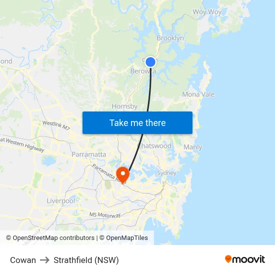 Cowan to Strathfield (NSW) map