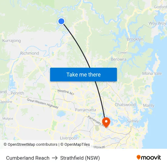 Cumberland Reach to Strathfield (NSW) map