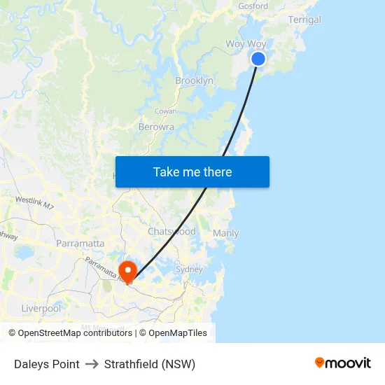 Daleys Point to Strathfield (NSW) map