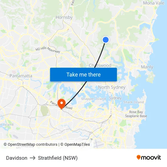 Davidson to Strathfield (NSW) map