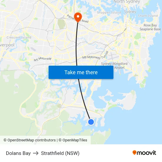 Dolans Bay to Strathfield (NSW) map