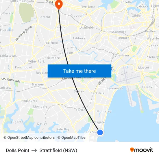 Dolls Point to Strathfield (NSW) map