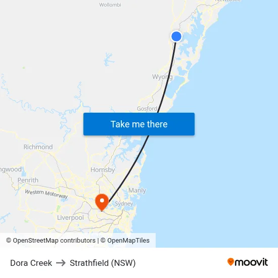 Dora Creek to Strathfield (NSW) map