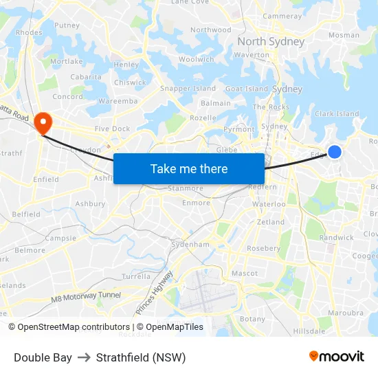 Double Bay to Strathfield (NSW) map